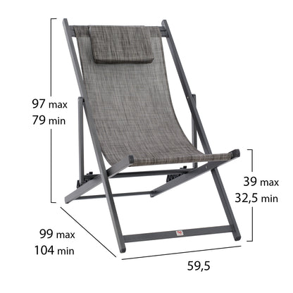 Lounge Chair Professional Kea Hm5076.10 Aluminum & Textilene In Grey Color 59,5x102,5x94hcm.