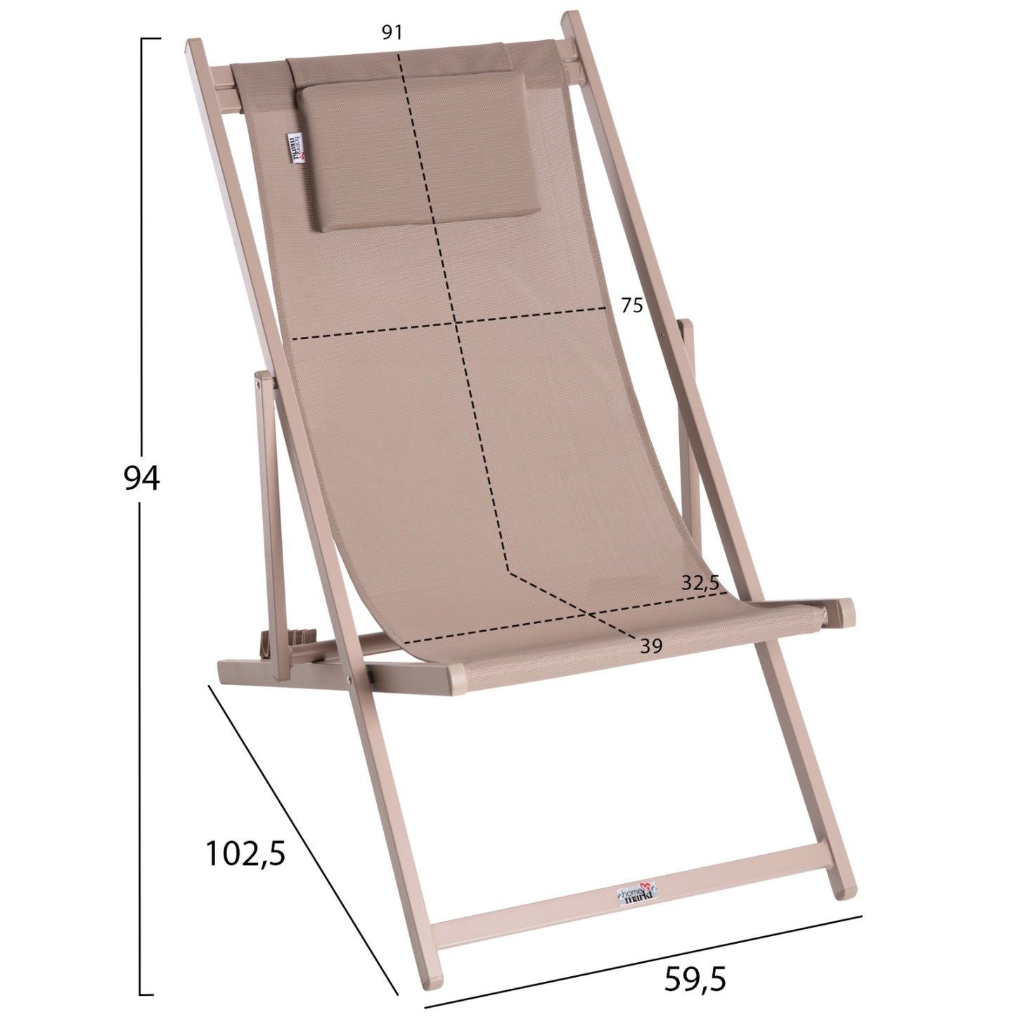 Lounge Chair Professional Kea Hm5076.03 Aluminum & Textilene In Champagne Color 59,5x102,5x94hcm.