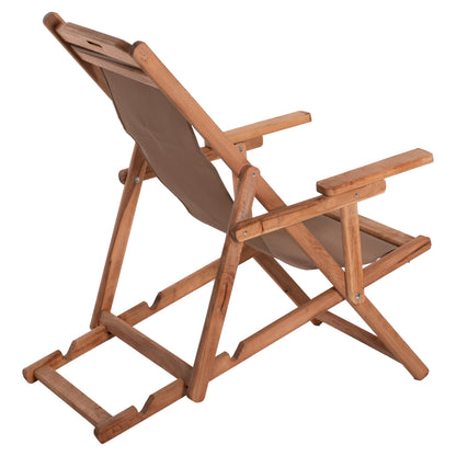 Folding Beach Chair Limnos Hm11433.04t Beech Wood Natural Color With Arms Textline Fabric Mocha Color