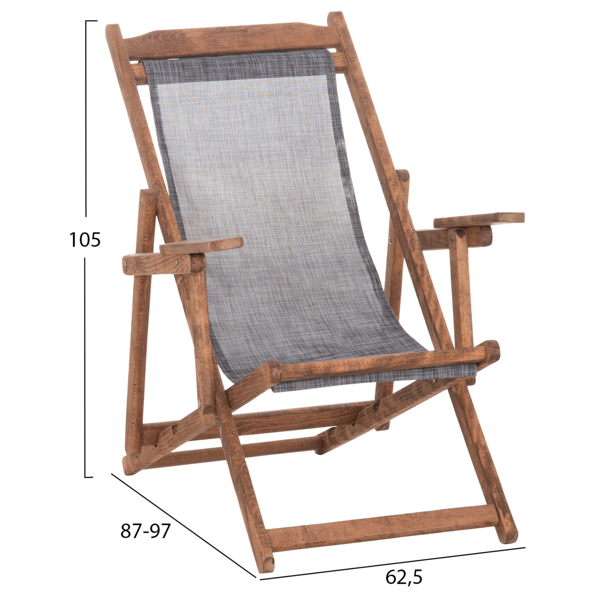 Folding Beach Chair Limnos Hm11433.10t Beech Wood Natural Color With Arms Textline In Grey