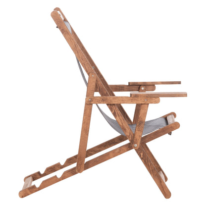 Folding Beach Chair Limnos Hm11433.10t Beech Wood Natural Color With Arms Textline In Grey