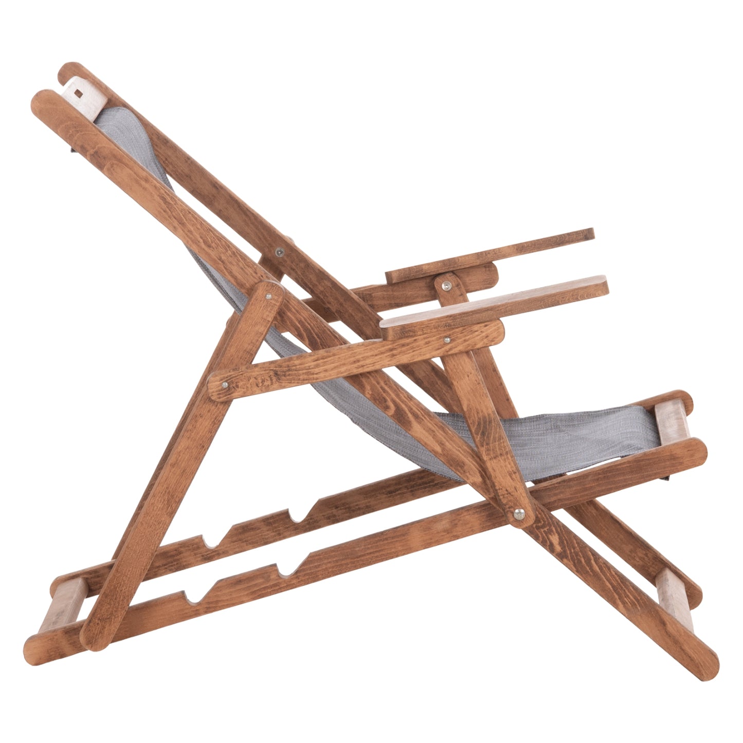 Folding Beach Chair Limnos Hm11433.10t Beech Wood Natural Color With Arms Textline In Grey