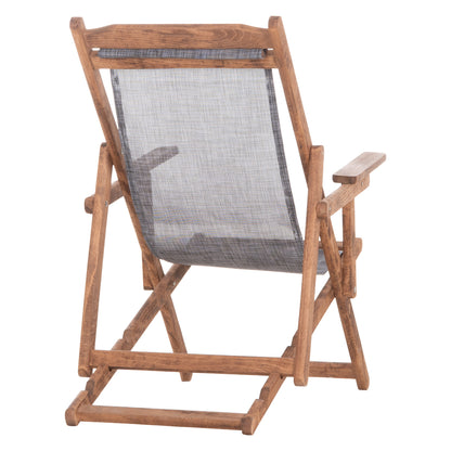 Folding Beach Chair Limnos Hm11433.10t Beech Wood Natural Color With Arms Textline In Grey