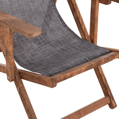 Folding Beach Chair Limnos Hm11433.10t Beech Wood Natural Color With Arms Textline In Grey