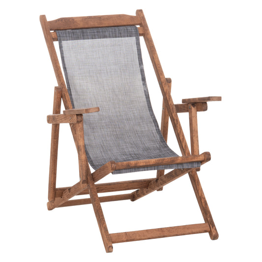 Folding Beach Chair Limnos Hm11433.10t Beech Wood Natural Color With Arms Textline In Grey