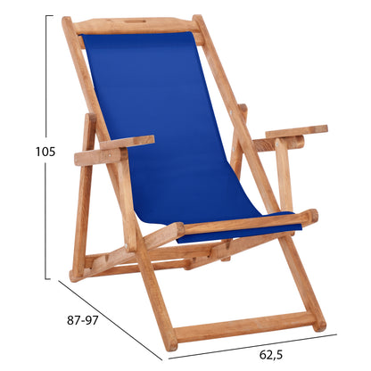 Folding Beach Chair Limnos Hm11433.01t Beech Wood Natural Color With Arms Textline Fabric Blue