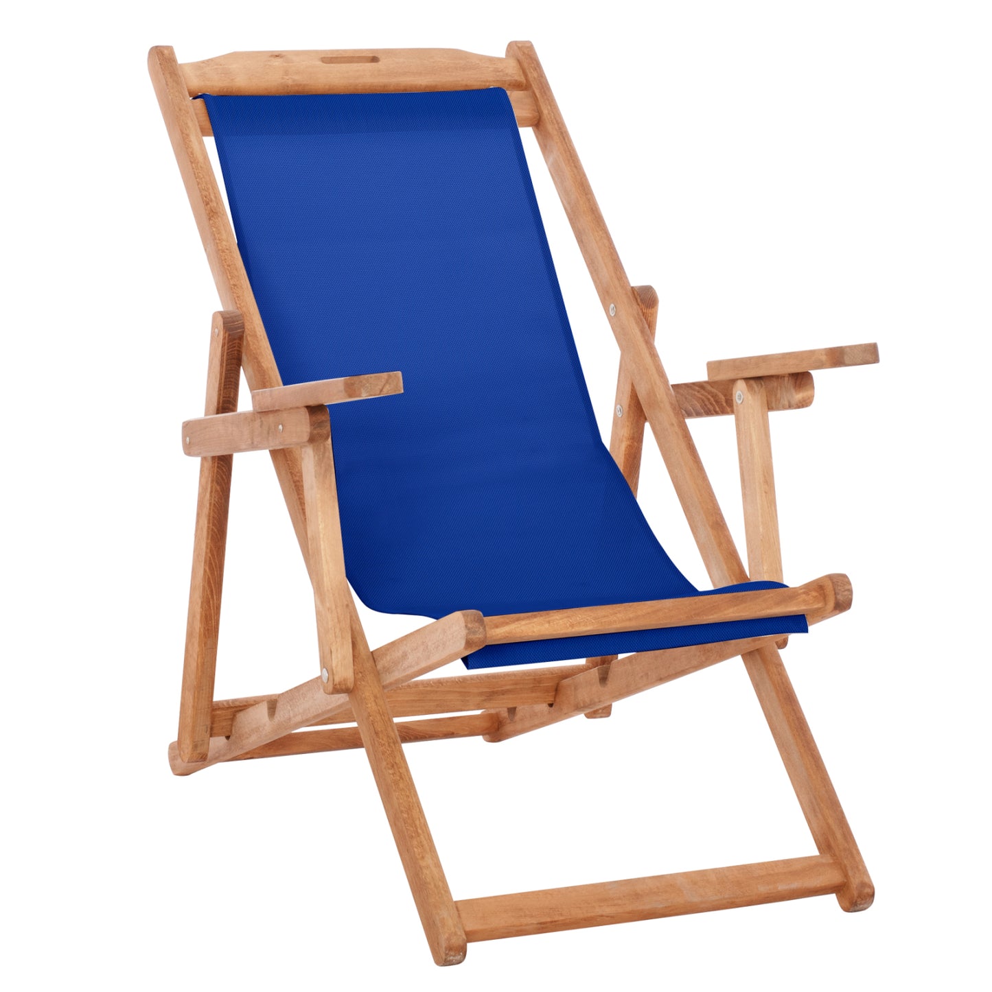 Folding Beach Chair Limnos Hm11433.01t Beech Wood Natural Color With Arms Textline Fabric Blue