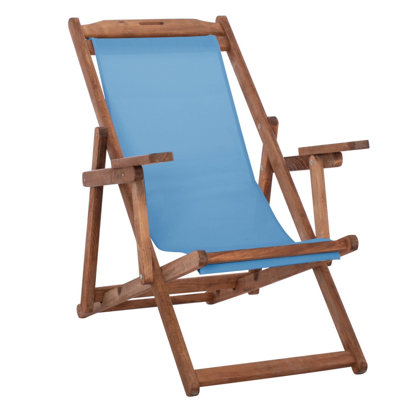 Beach Chair With Arms & Sky Blue Textilene Limnos Hm11708.08t Beech Wood In Walnut 62.5x97x105hcm.