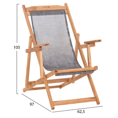 Beach Chair With Arms & Grey Textilene Limnos Hm11708.10t Beech Wood In Walnut 62.5x97x105hcm.