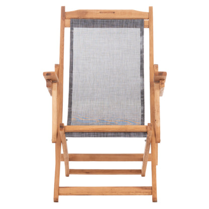 Beach Chair With Arms & Grey Textilene Limnos Hm11708.10t Beech Wood In Walnut 62.5x97x105hcm.