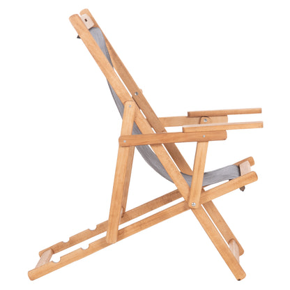 Beach Chair With Arms & Grey Textilene Limnos Hm11708.10t Beech Wood In Walnut 62.5x97x105hcm.