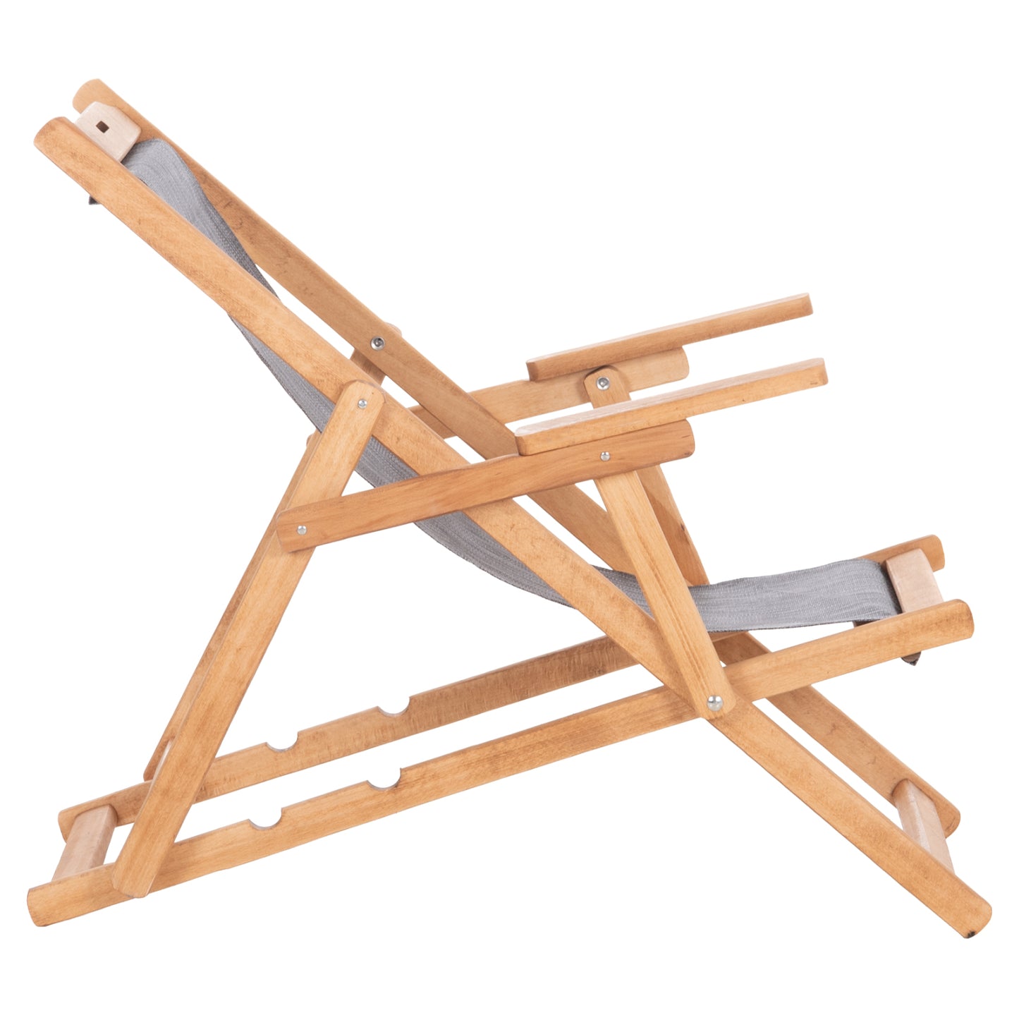 Beach Chair With Arms & Grey Textilene Limnos Hm11708.10t Beech Wood In Walnut 62.5x97x105hcm.