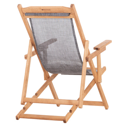 Beach Chair With Arms & Grey Textilene Limnos Hm11708.10t Beech Wood In Walnut 62.5x97x105hcm.