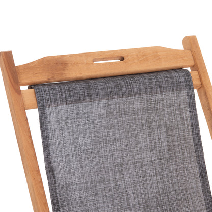 Beach Chair With Arms & Grey Textilene Limnos Hm11708.10t Beech Wood In Walnut 62.5x97x105hcm.