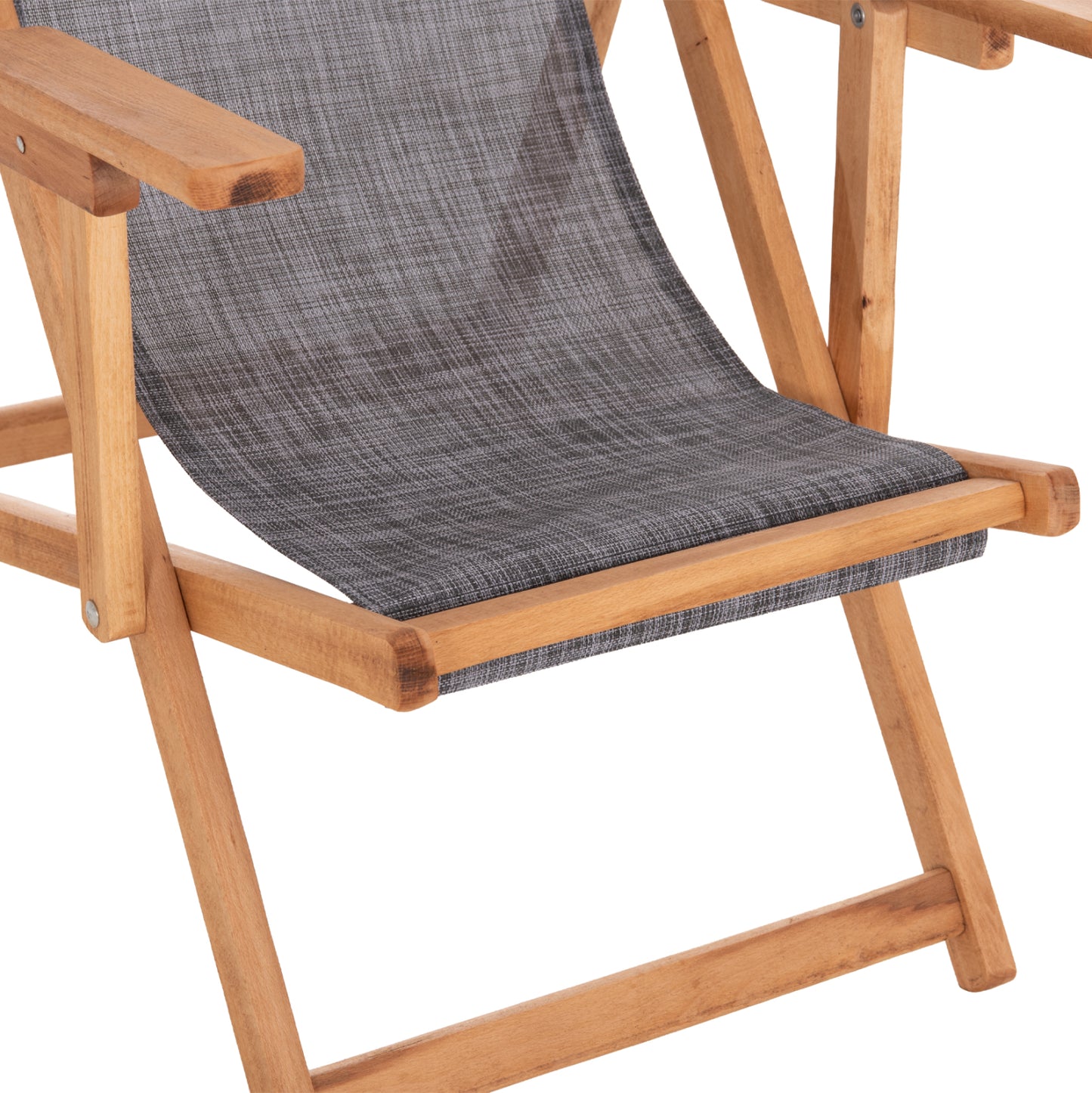 Beach Chair With Arms & Grey Textilene Limnos Hm11708.10t Beech Wood In Walnut 62.5x97x105hcm.