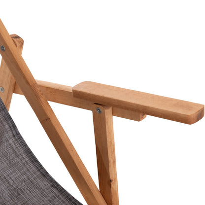 Beach Chair With Arms & Grey Textilene Limnos Hm11708.10t Beech Wood In Walnut 62.5x97x105hcm.
