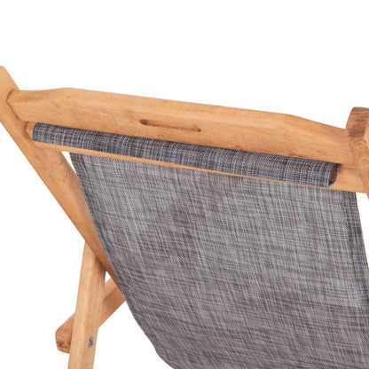 Beach Chair With Arms & Grey Textilene Limnos Hm11708.10t Beech Wood In Walnut 62.5x97x105hcm.