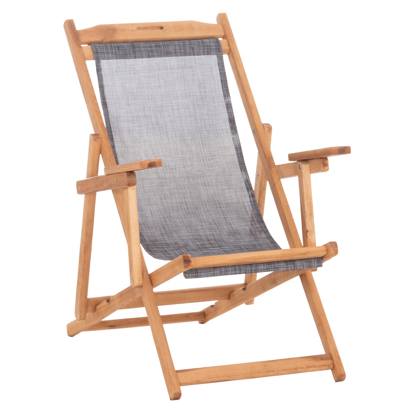 Beach Chair With Arms & Grey Textilene Limnos Hm11708.10t Beech Wood In Walnut 62.5x97x105hcm.