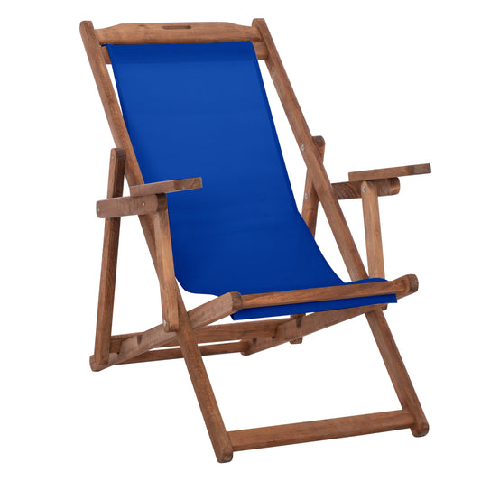 Beach Chair With Arms & Blue Textilene Limnos Hm11708.01t Beech Wood In Walnut 62.5x97x105hcm.