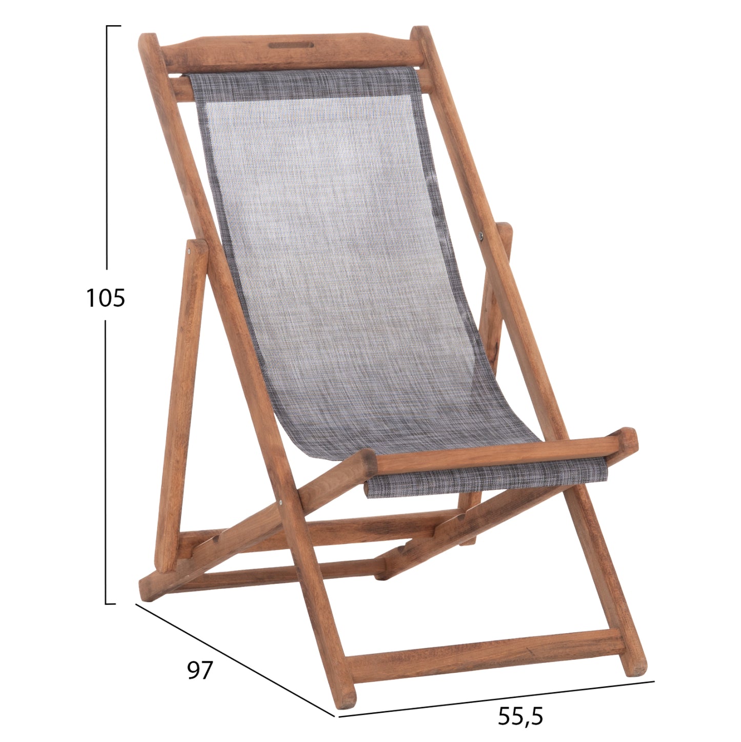 Beach Chair With Textilene Fabric In Grey Limnos Hm11707.10t Beech Wood In Walnut 55.5x97x105h