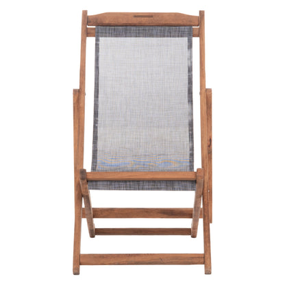 Beach Chair With Textilene Fabric In Grey Limnos Hm11707.10t Beech Wood In Walnut 55.5x97x105h