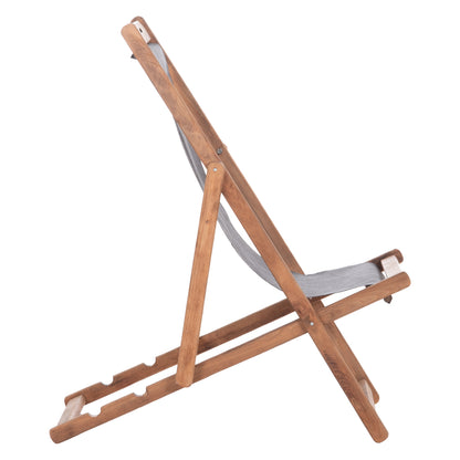 Beach Chair With Textilene Fabric In Grey Limnos Hm11707.10t Beech Wood In Walnut 55.5x97x105h