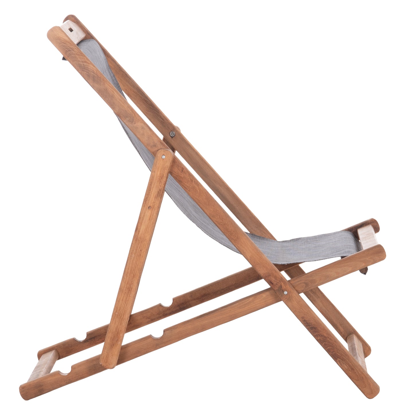 Beach Chair With Textilene Fabric In Grey Limnos Hm11707.10t Beech Wood In Walnut 55.5x97x105h