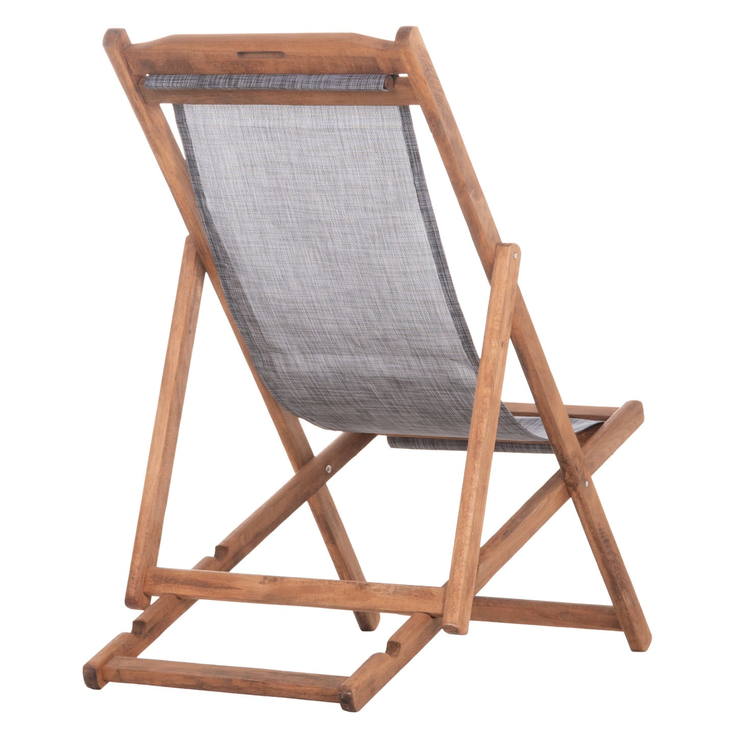 Beach Chair With Textilene Fabric In Grey Limnos Hm11707.10t Beech Wood In Walnut 55.5x97x105h