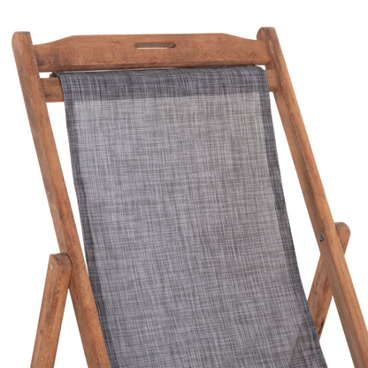 Beach Chair With Textilene Fabric In Grey Limnos Hm11707.10t Beech Wood In Walnut 55.5x97x105h