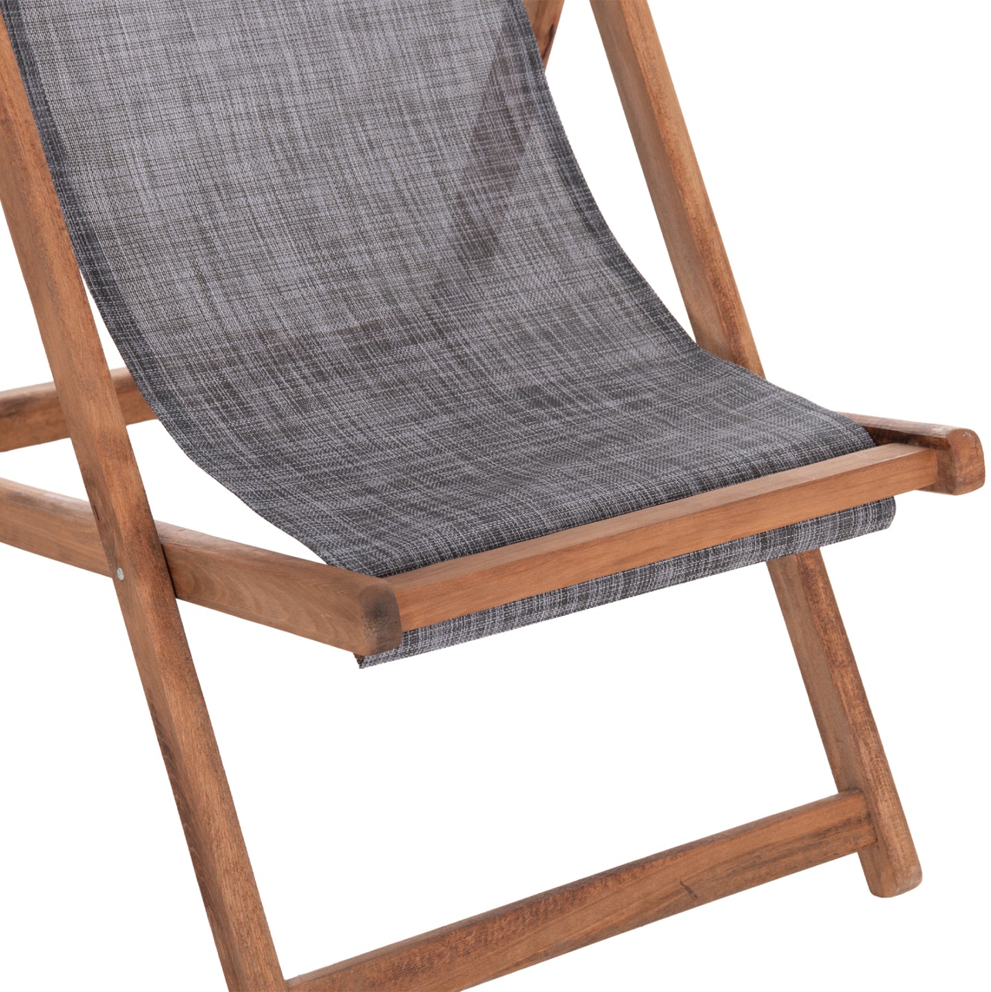 Beach Chair With Textilene Fabric In Grey Limnos Hm11707.10t Beech Wood In Walnut 55.5x97x105h