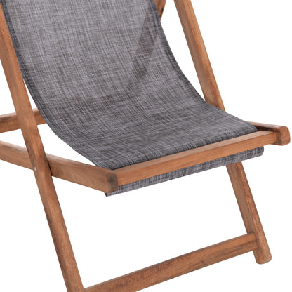 Beach Chair With Textilene Fabric In Grey Limnos Hm11707.10t Beech Wood In Walnut 55.5x97x105h