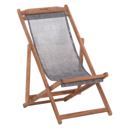 Beach Chair With Textilene Fabric In Grey Limnos Hm11707.10t Beech Wood In Walnut 55.5x97x105h