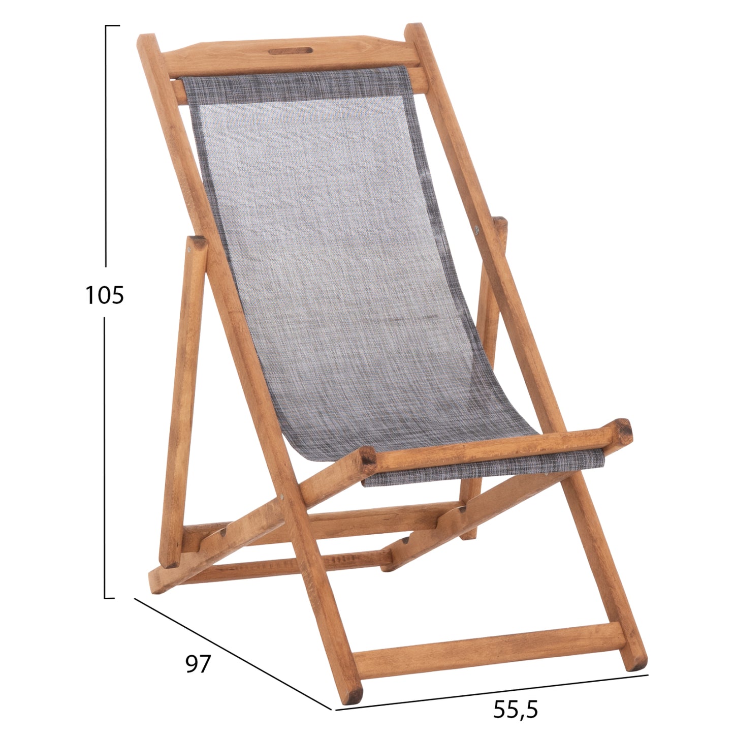 Beach Chair With Textilene Fabric In Grey Limnos Hm11711.10t Beech Wood In Natural 55.5x97x105h