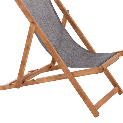 Beach Chair With Textilene Fabric In Grey Limnos Hm11711.10t Beech Wood In Natural 55.5x97x105h