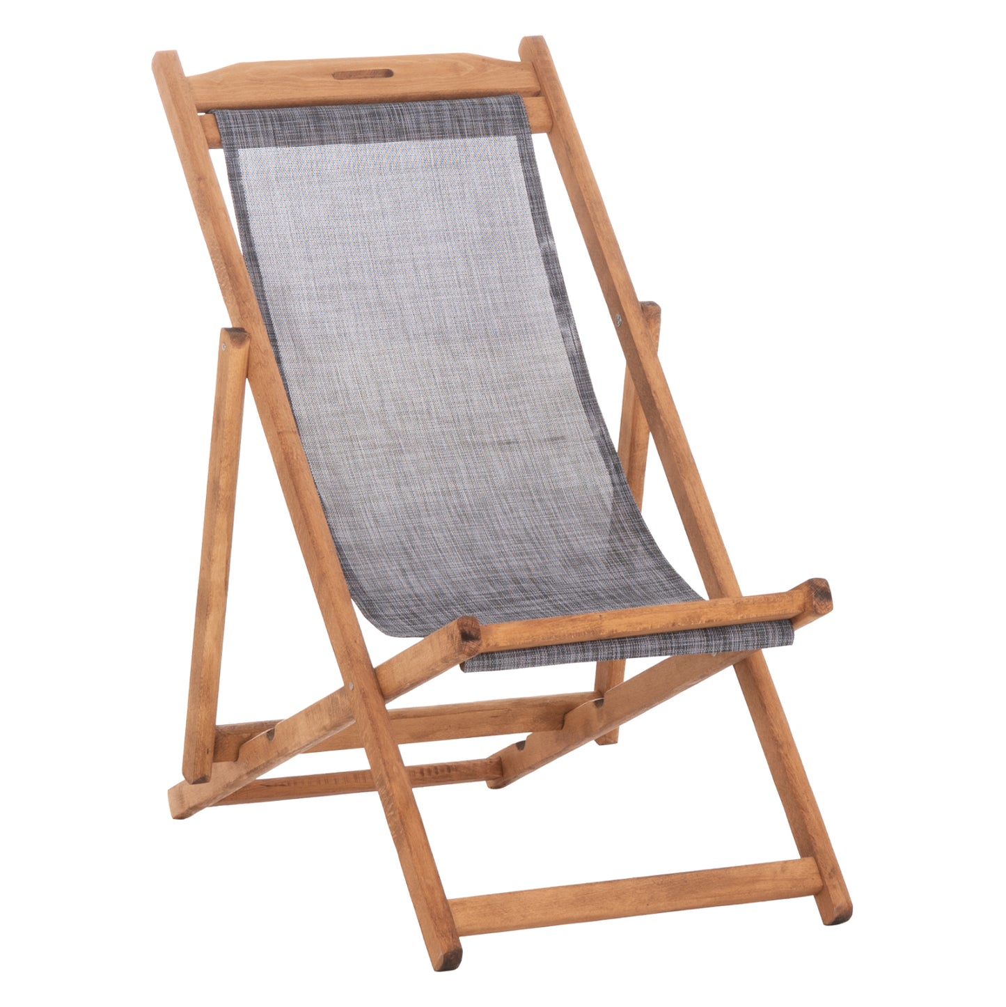 Beach Chair With Textilene Fabric In Grey Limnos Hm11711.10t Beech Wood In Natural 55.5x97x105h