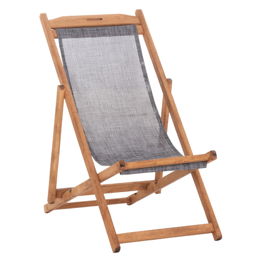 Beach Chair With Textilene Fabric In Grey Limnos Hm11711.10t Beech Wood In Natural 55.5x97x105h