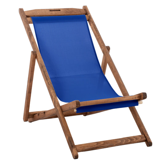 Beach Chair Limnos With Textilene Fabric In Blue Hm11707.01t Beech Wood In Walnut 55.5x97x105h