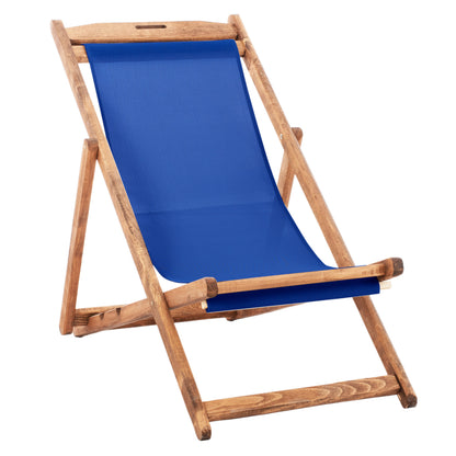Beach Chair With Textilene Fabric In Blue Limnos Hm11711.01t Beech Wood In Natural 55.5x97x105h
