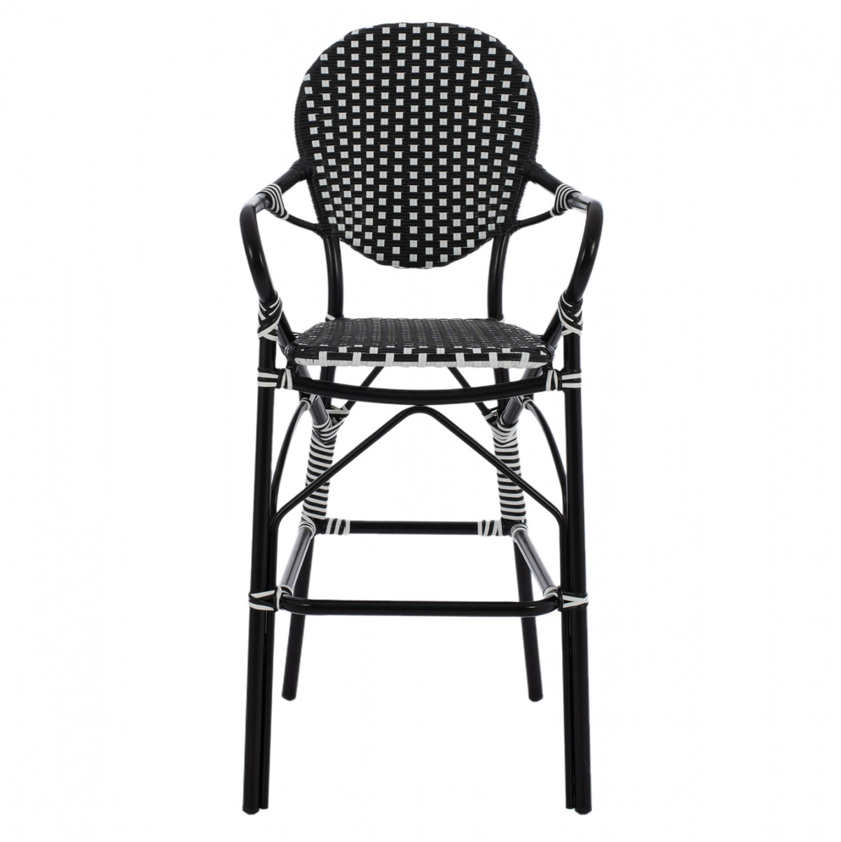 Aluminum Stool Bamboo Look With Wicker Black White Hm5794.02 56x60x126 Cm.