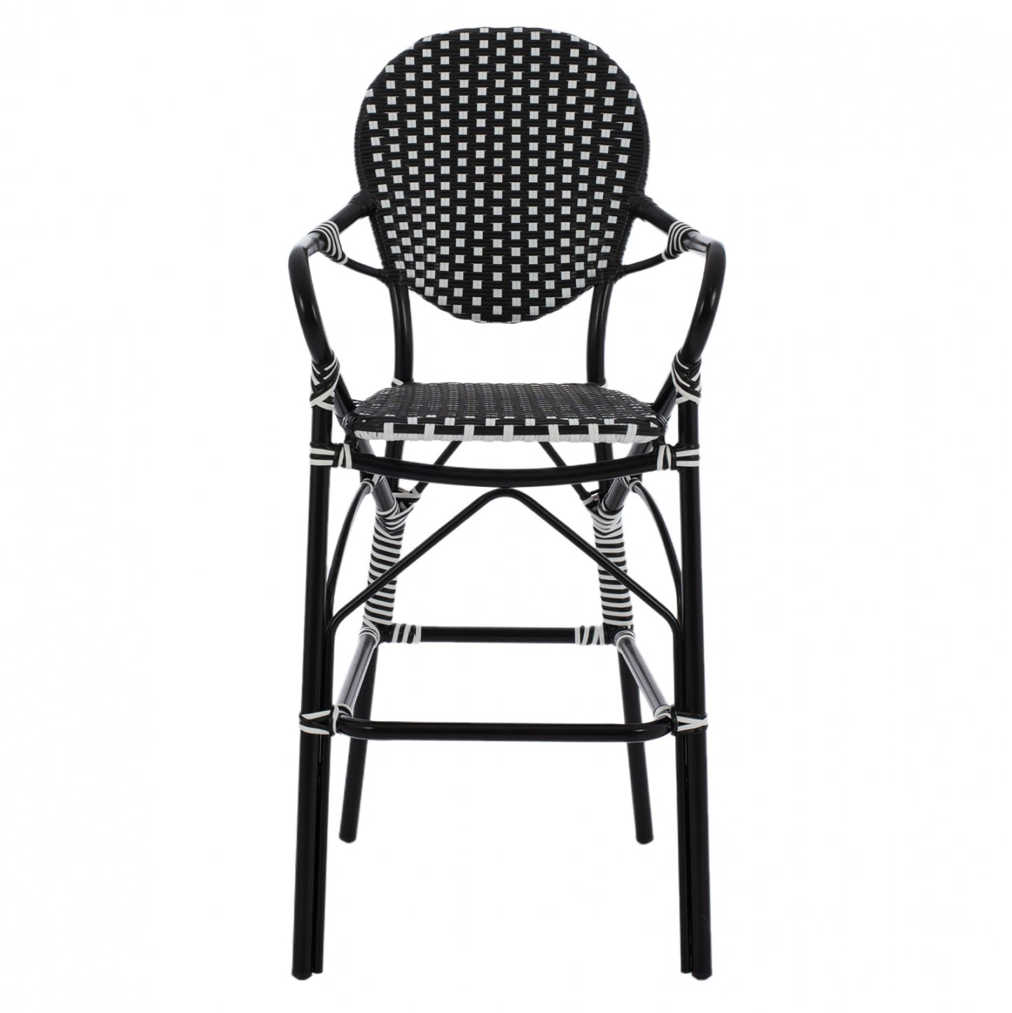 Aluminum Stool Bamboo Look With Wicker Black White Hm5794.02 56x60x126 Cm.