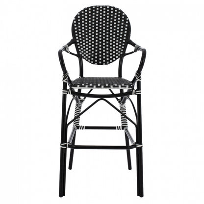 Aluminum Stool Bamboo Look With Wicker Black White Hm5794.02 56x60x126 Cm.