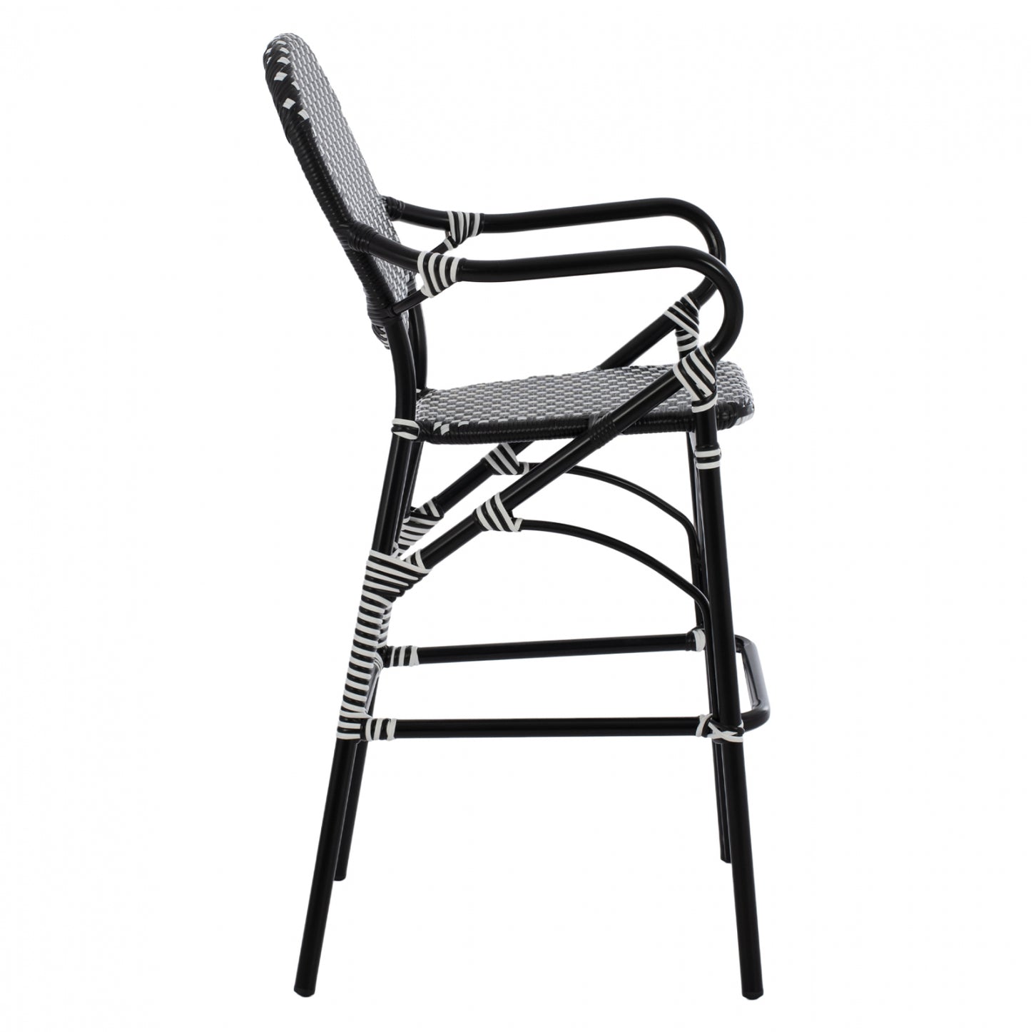 Aluminum Stool Bamboo Look With Wicker Black White Hm5794.02 56x60x126 Cm.