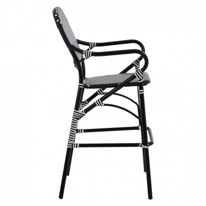 Aluminum Stool Bamboo Look With Wicker Black White Hm5794.02 56x60x126 Cm.