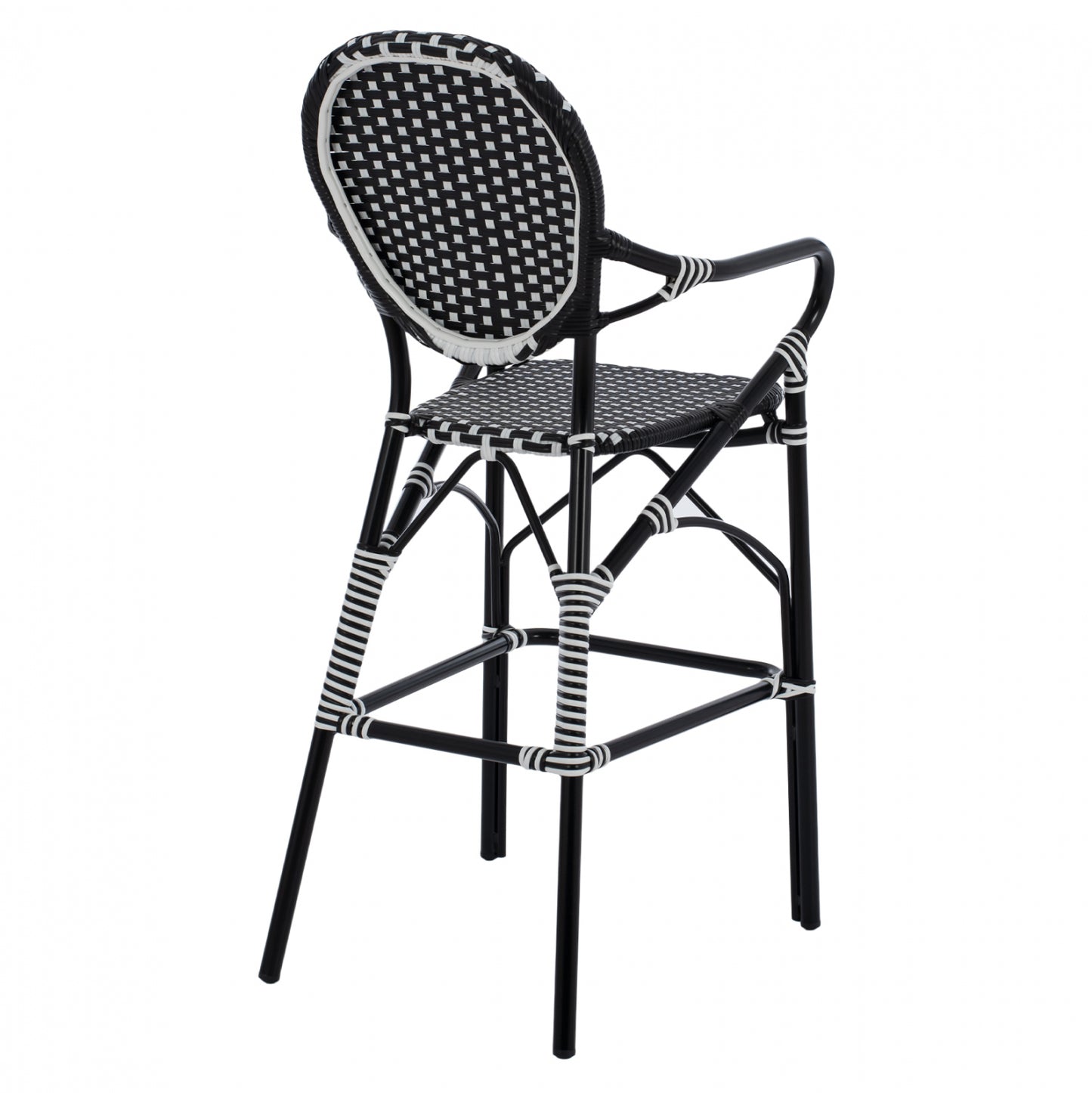 Aluminum Stool Bamboo Look With Wicker Black White Hm5794.02 56x60x126 Cm.