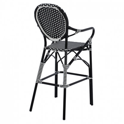 Aluminum Stool Bamboo Look With Wicker Black White Hm5794.02 56x60x126 Cm.