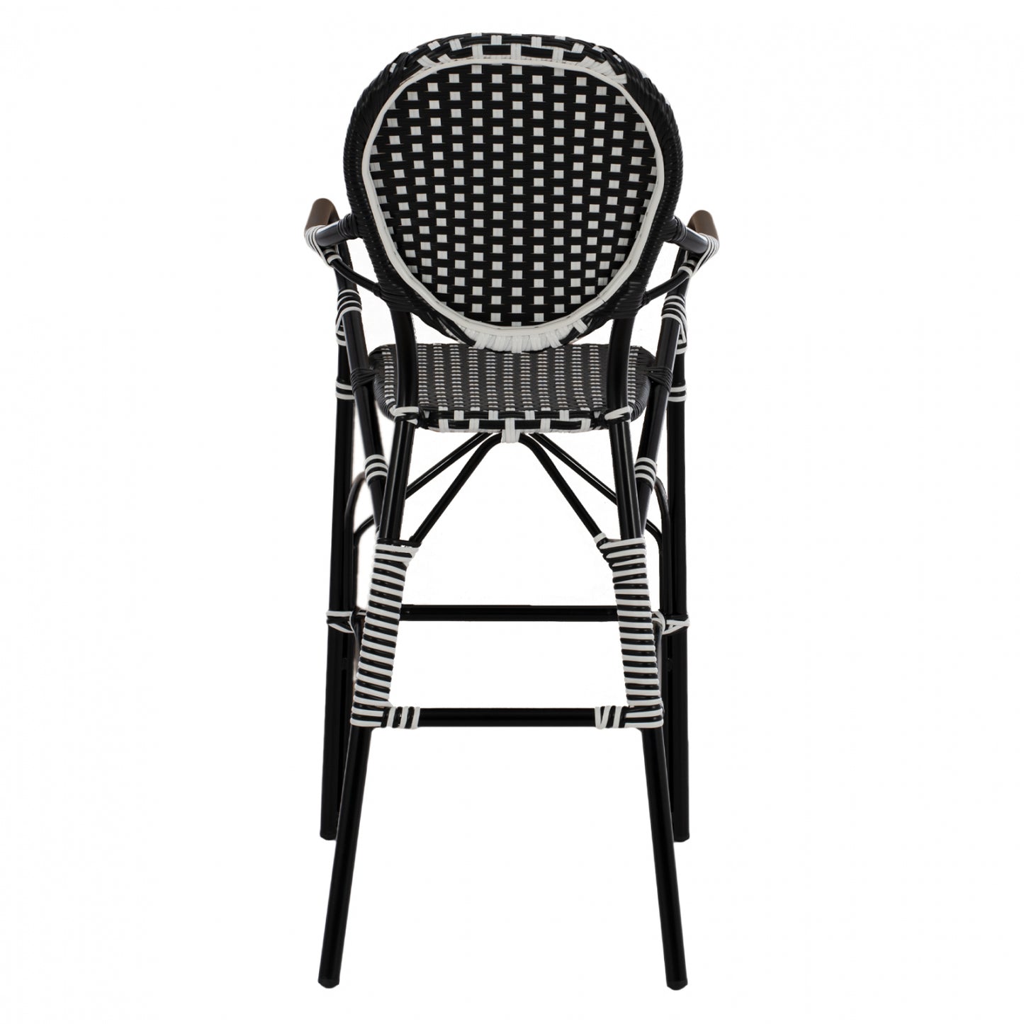 Aluminum Stool Bamboo Look With Wicker Black White Hm5794.02 56x60x126 Cm.