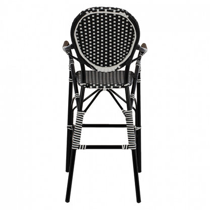 Aluminum Stool Bamboo Look With Wicker Black White Hm5794.02 56x60x126 Cm.
