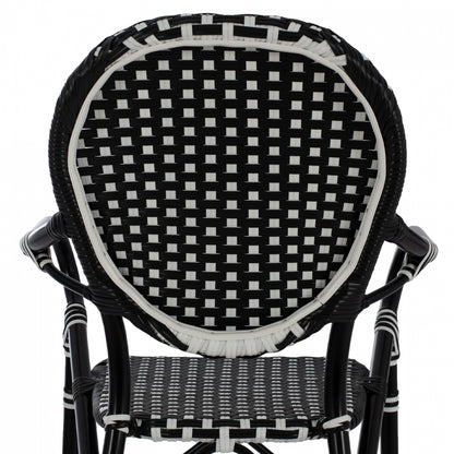 Aluminum Stool Bamboo Look With Wicker Black White Hm5794.02 56x60x126 Cm.