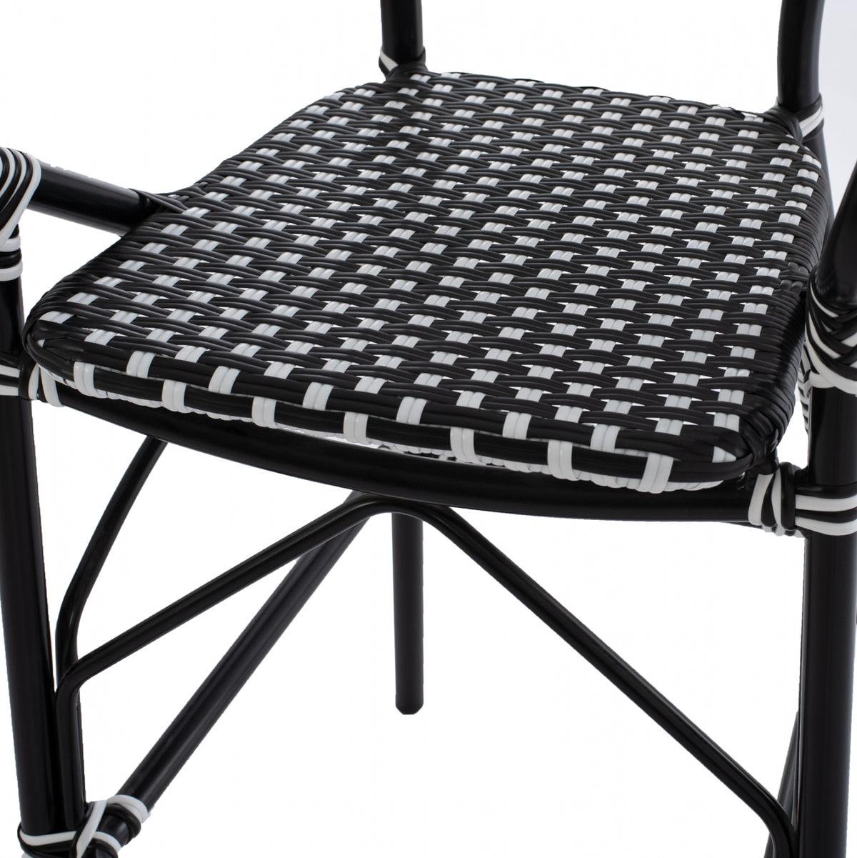 Aluminum Stool Bamboo Look With Wicker Black White Hm5794.02 56x60x126 Cm.