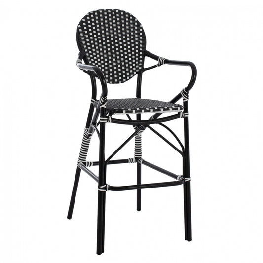Aluminum Stool Bamboo Look With Wicker Black White Hm5794.02 56x60x126 Cm.